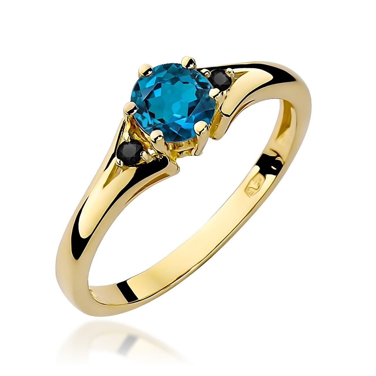 Inel Aur 14K cu Topaz London Blue 0.50 ct si Diamante Naturale Negre 0.03 ct (Varianta: Galben)