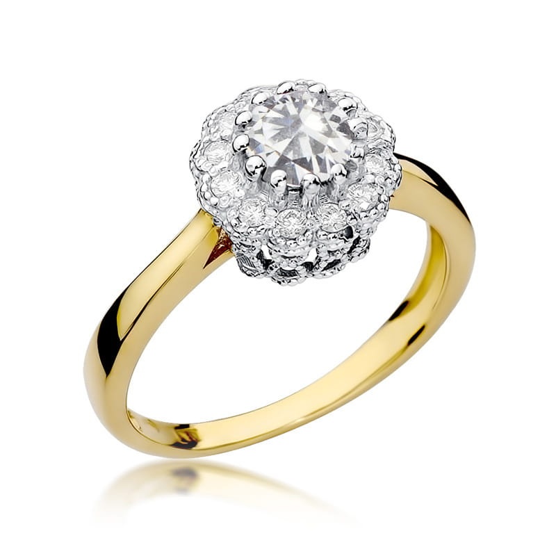 Inel Aur 14K cu White Sapphire 0.60 ct si Diamante Naturale 0.17 ct (Varianta: Galben)