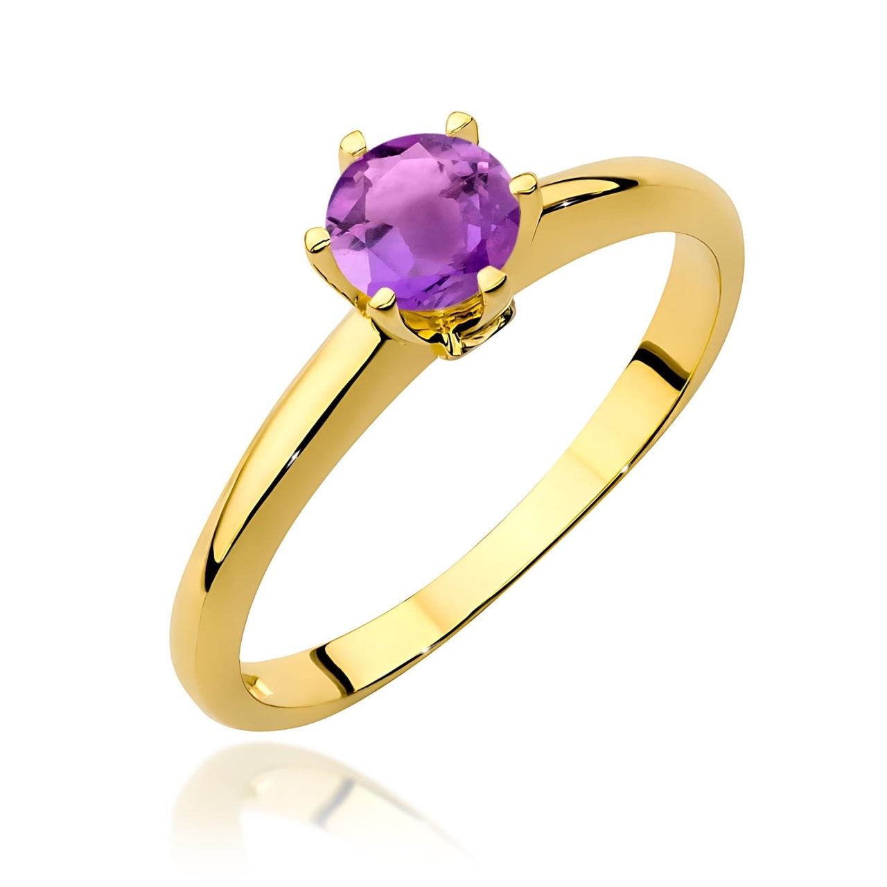 Inel Aur 9K cu Ametist 0.50 ct si Diamante Naturale 0.04 ct (Varianta: Galben)