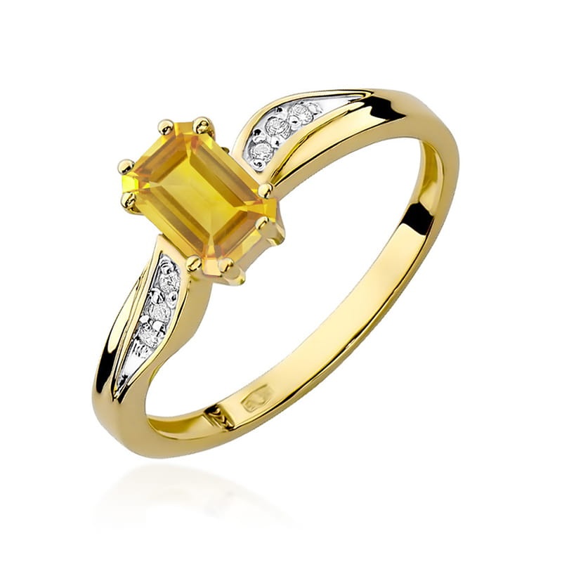 Inel Aur 9K cu Citrin 0.60 ct si Diamante Naturale 0.03 ct (Varianta: Galben)