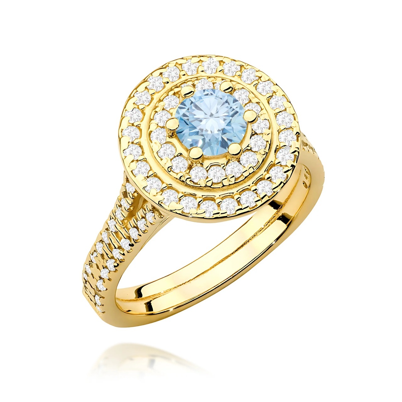 Inel Aur 9K cu Diamante Albastre de Laborator 1.11 ct (Varianta: Galben)