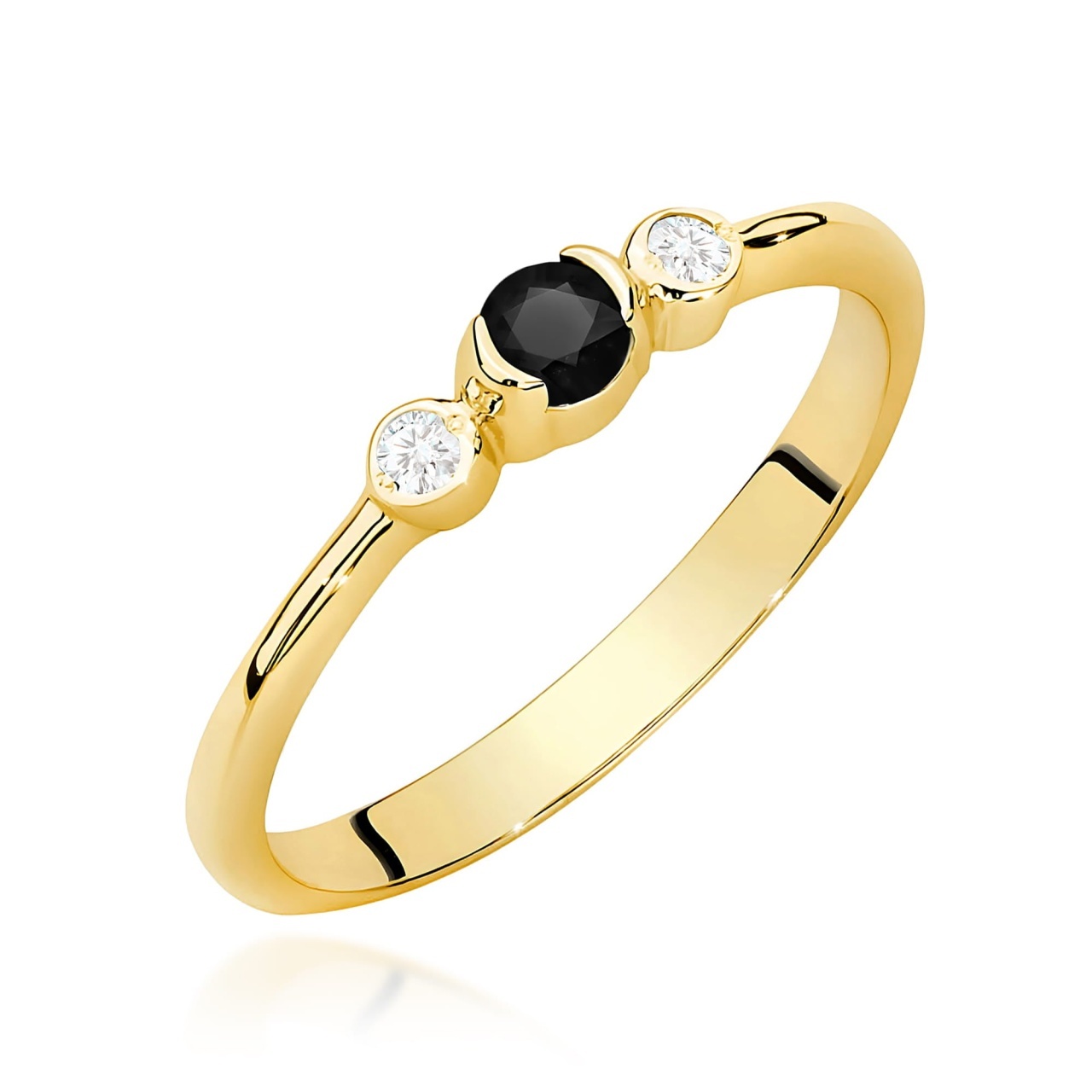Inel Aur 9K cu Diamante Naturale Albe si Negre 0.18 ct (Varianta: Galben)