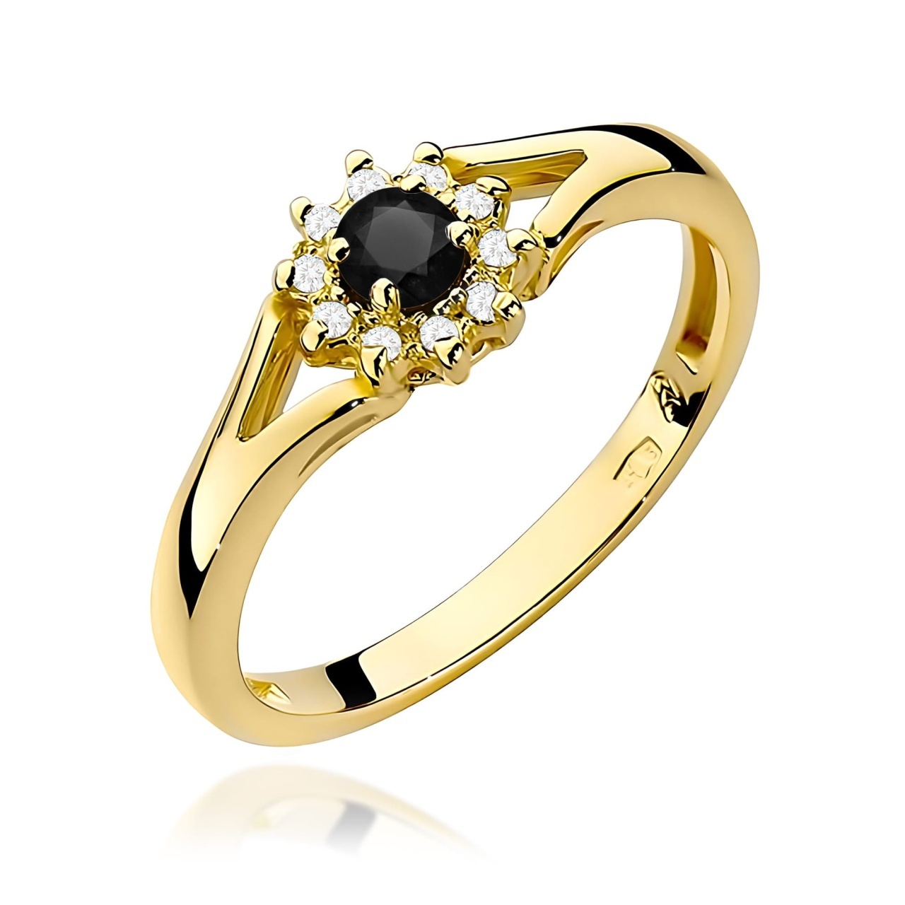 Inel Aur 9K cu Diamante Naturale Albe si Negre 0.21 ct (Varianta: Alb)