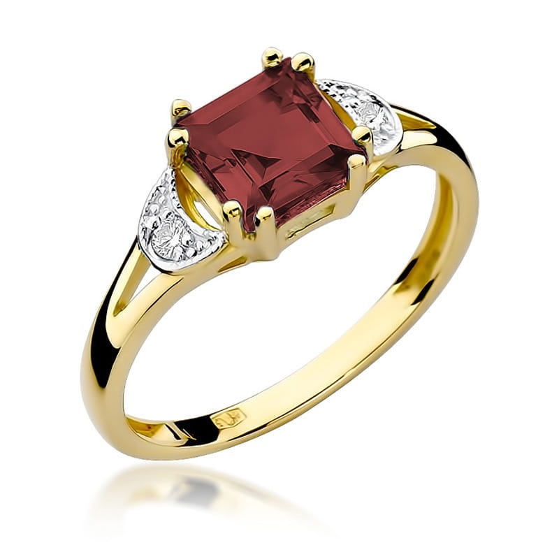 Inel Aur 9K cu Granat 1.30 ct si Diamante Naturale 0.06 ct (Varianta: Galben)
