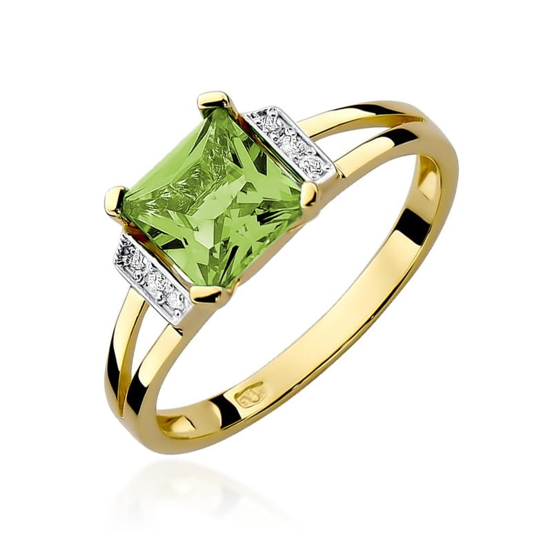 Inel Aur 9K cu Peridot 1.10 ct si Diamante Naturale 0.03 ct (Varianta: Galben)