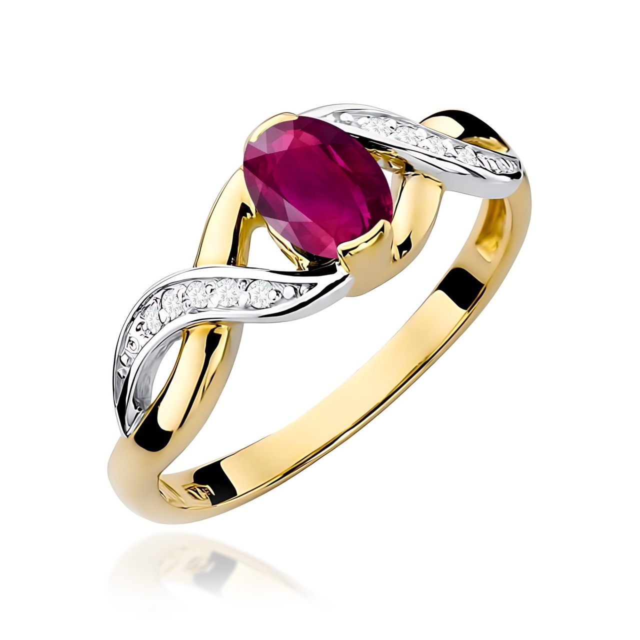 Inel Aur 9K cu Rhodolite 0.50 ct si Diamante Naturale 0.05 ct (Varianta: Galben)