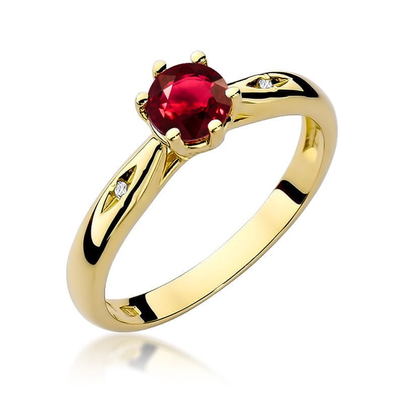 Inel Aur 9K cu Rubin 0.60 ct si Diamante Naturale 0.01 ct (Varianta: Galben)