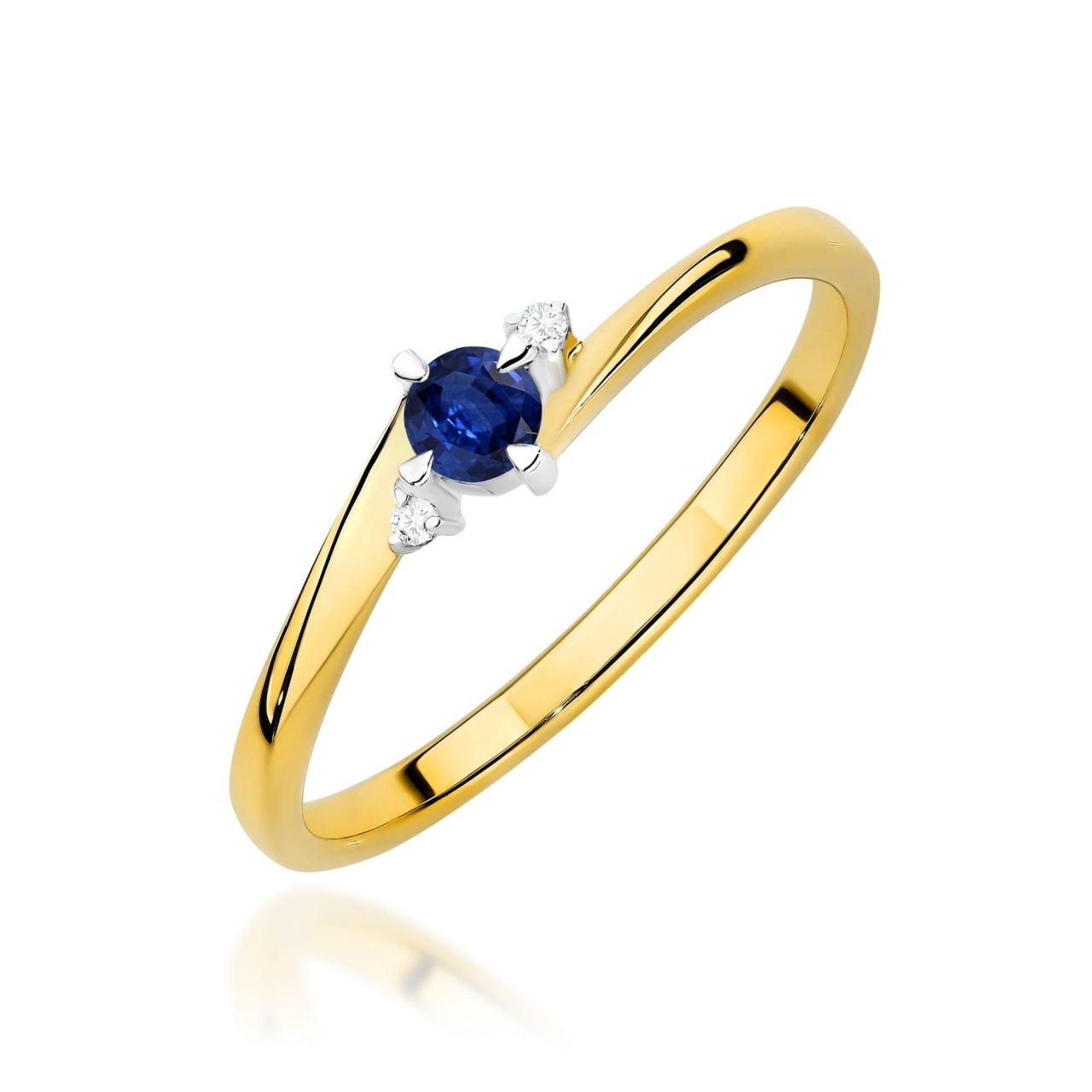 Inel Aur 9K cu Safir 0.15 ct si Diamante Naturale 0.02 ct (Varianta: Galben)