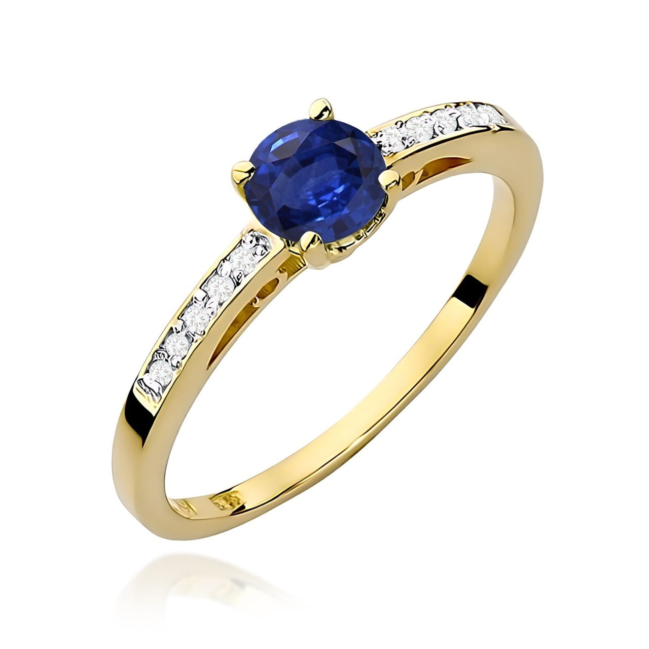Inel Aur 9K cu Safir 0.50 ct si Diamante Naturale 0.05 ct (Varianta: Galben)