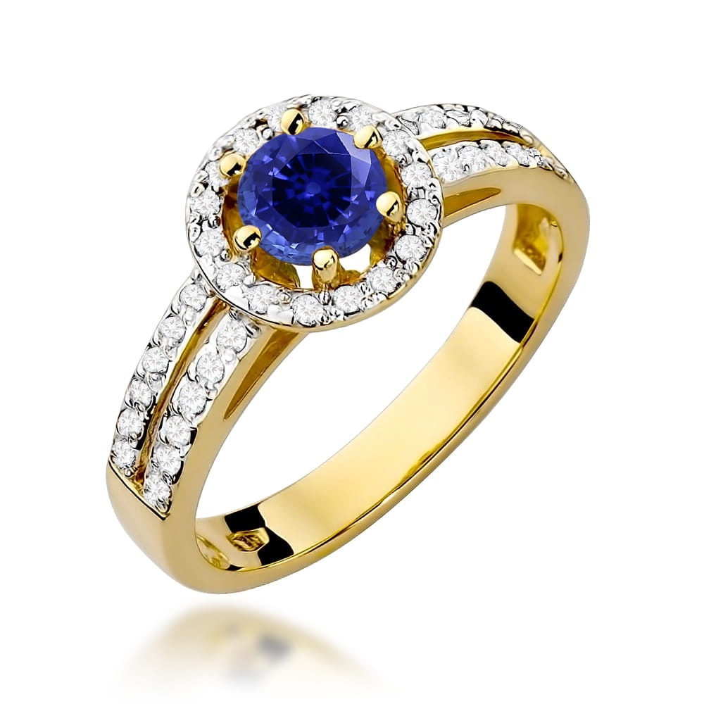 Inel Aur 9K cu Safir 0.50 ct si Diamante Naturale 0.20 ct (Varianta: Galben)