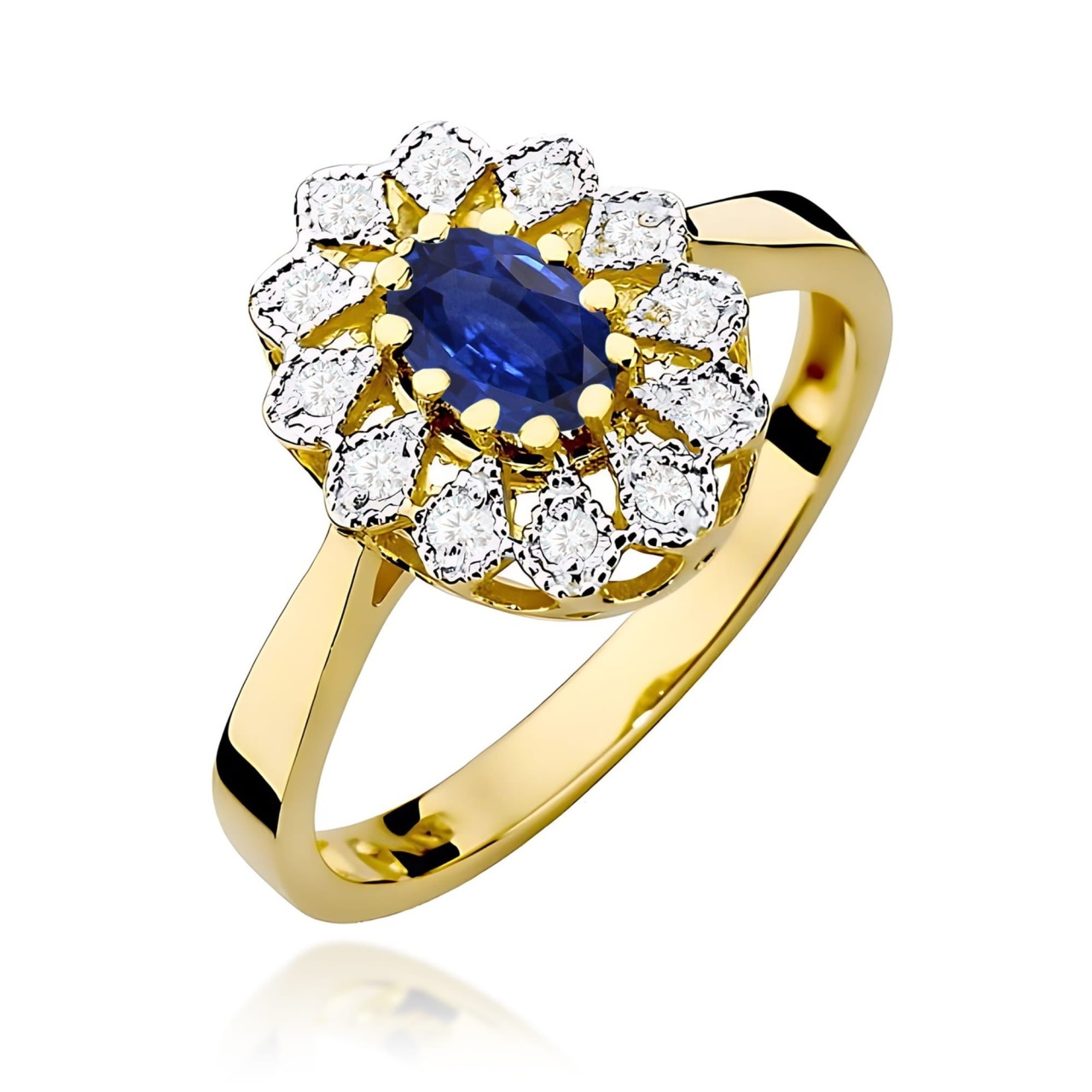 Inel Aur 9K cu Safir 0.70 ct si Diamante Naturale 0.10 ct (Varianta: Galben)