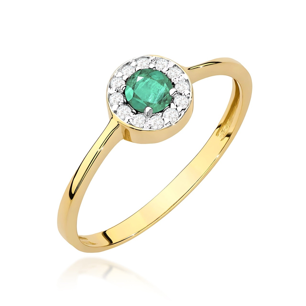 Inel Aur 9K cu Smarald 0.30 ct si Diamante Naturale 0.10 ct (Varianta: Galben)