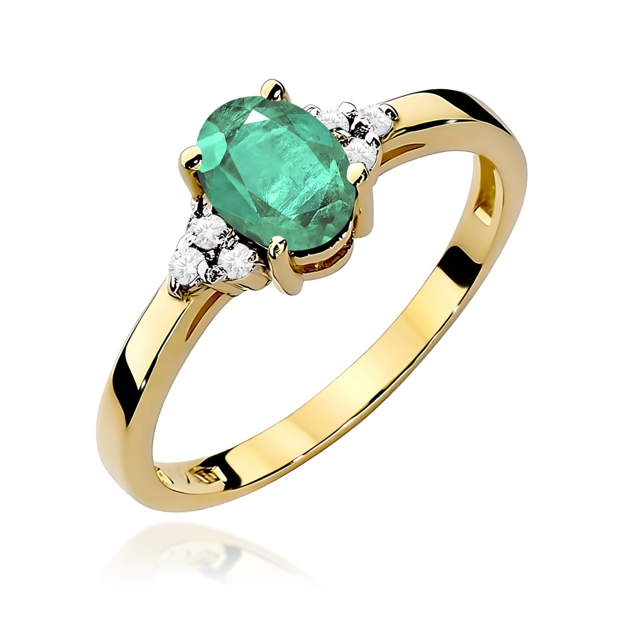 Inel Aur 9K cu Smarald 0.80 ct si Diamante Naturale 0.05 ct (Varianta: Galben)