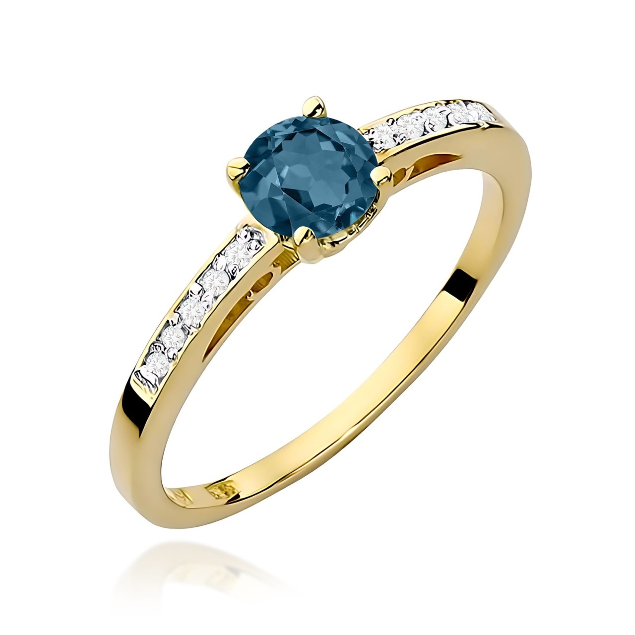 Inel Aur 9K cu Topaz London Blue 0.50 ct si Diamante Naturale 0.05 ct (Varianta: Galben)