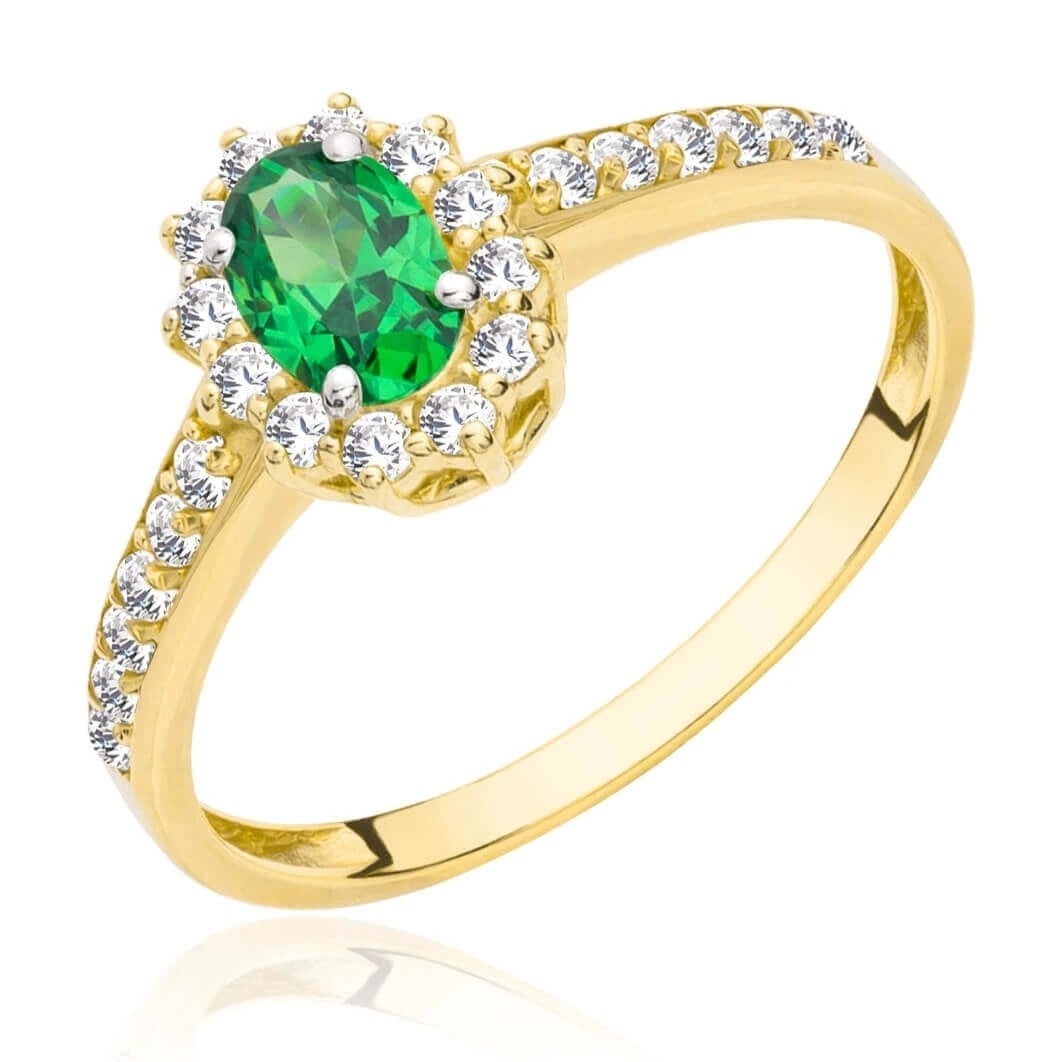 Inel de Logodnă Aur 8K cu Piatră Verde – Eleganță Atemporală (Măsură inel: 17)