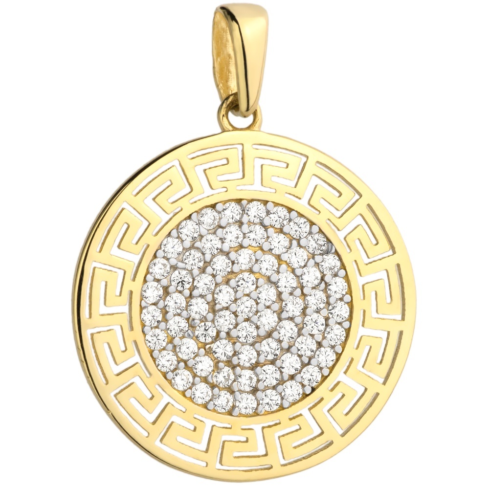 Pandantiv Aur 14k cu Model Grecesc si Zirconii Albe (Greutate: 1.83)