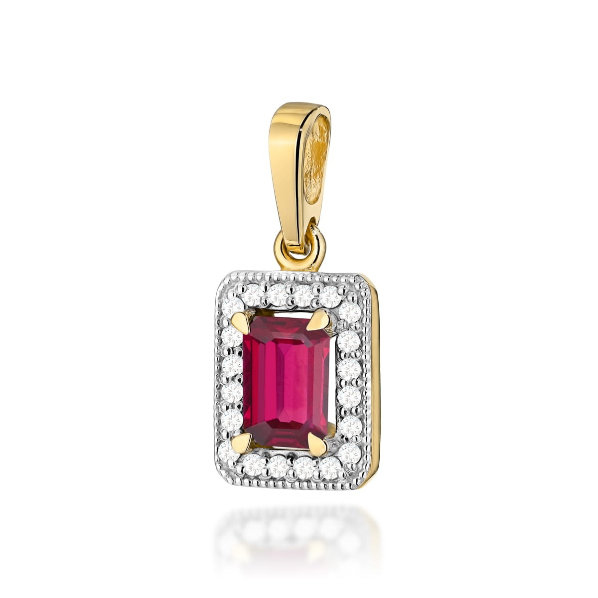 Pandantiv Aur 14K cu Rubin 0.80 ct si Diamante Naturale 0.10 ct (Varianta: Galben)