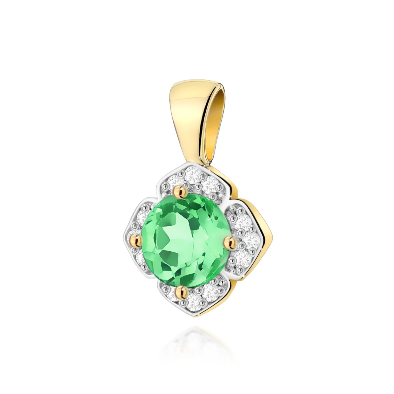 Pandantiv Aur 14K cu Smarald 0.50 ct si Diamante Naturale 0.06 ct (Varianta: Galben)