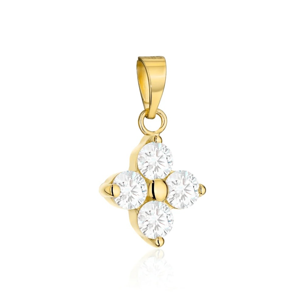 Pandantiv Aur 14K Floare cu Zirconii Albe (Greutate: 0.51)