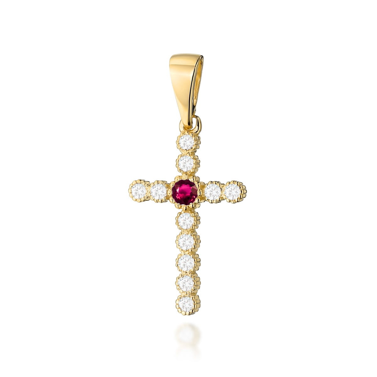 Pandantiv Cruce Aur 14K cu Rubin 0.15 ct si Diamante Naturale (Varianta: Galben)