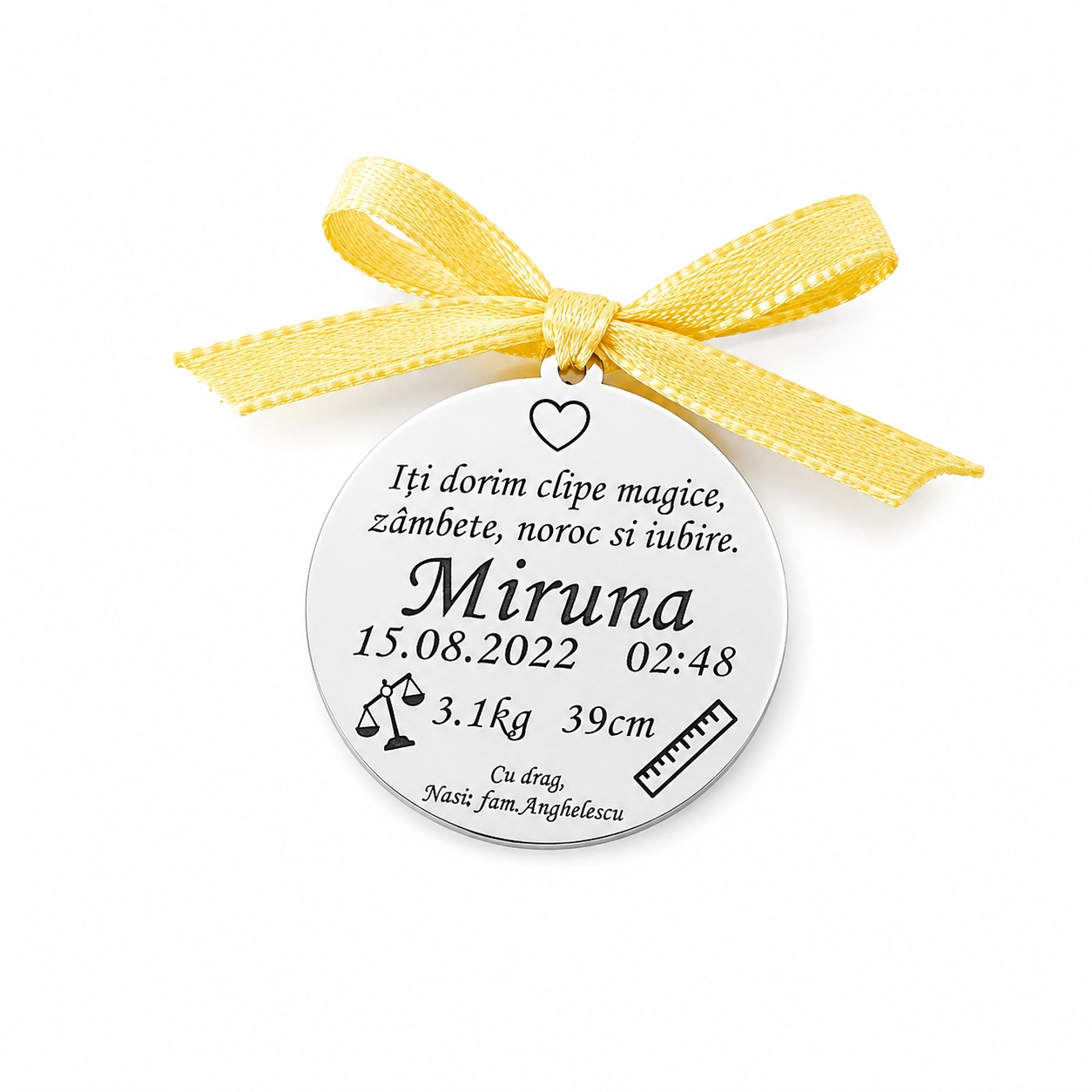Banut Argint 2.5cm pentru Mot - Botez - Scaldat - Personalizabil