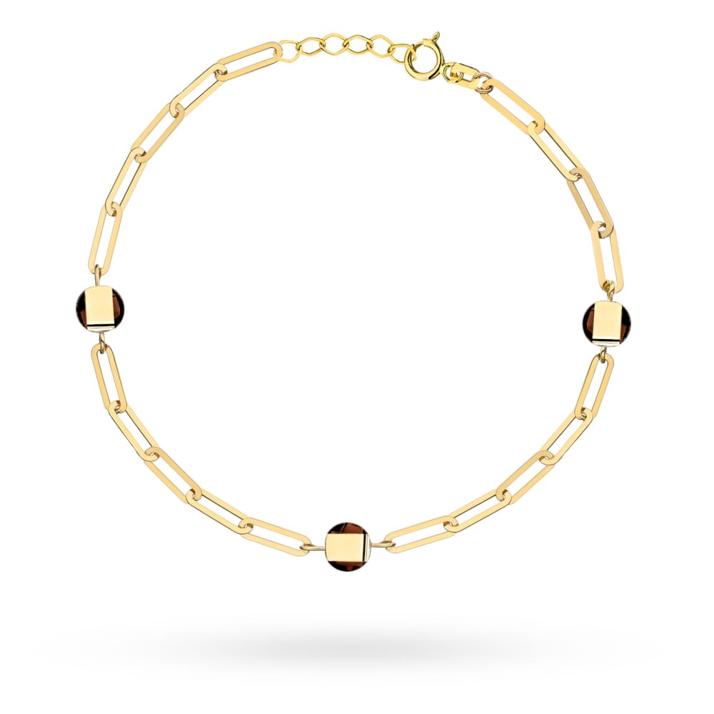 Brățară Elegantă Din Aur 14K Cu Zale Și Cuarț Maro (Greutate: 1.69)