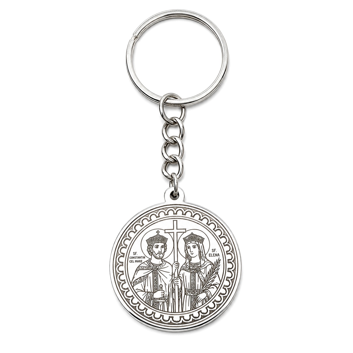 Breloc cu banut 25mm din Argint 925 - Temă Religioasă