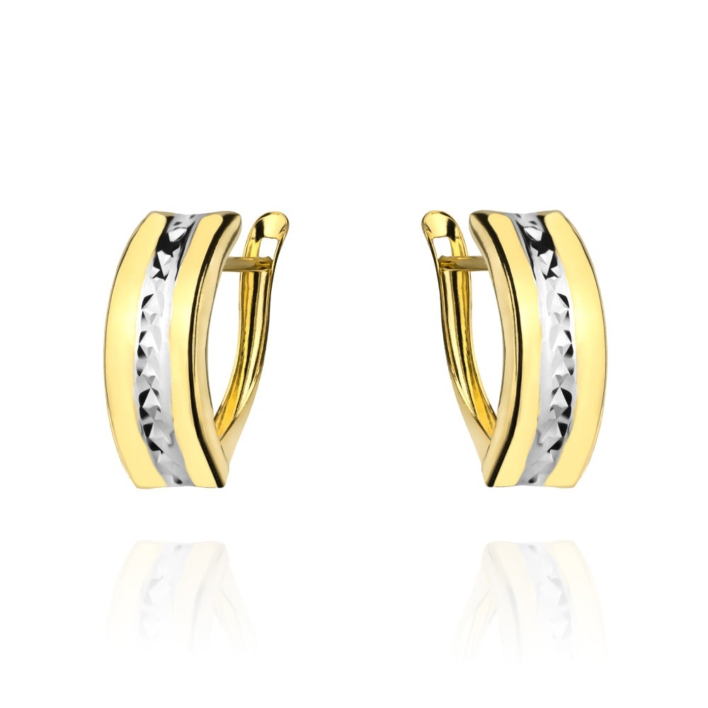 Cercei Aur 14K Bicolor, Design Rectangular, Diamantat (Greutate: 1.70)