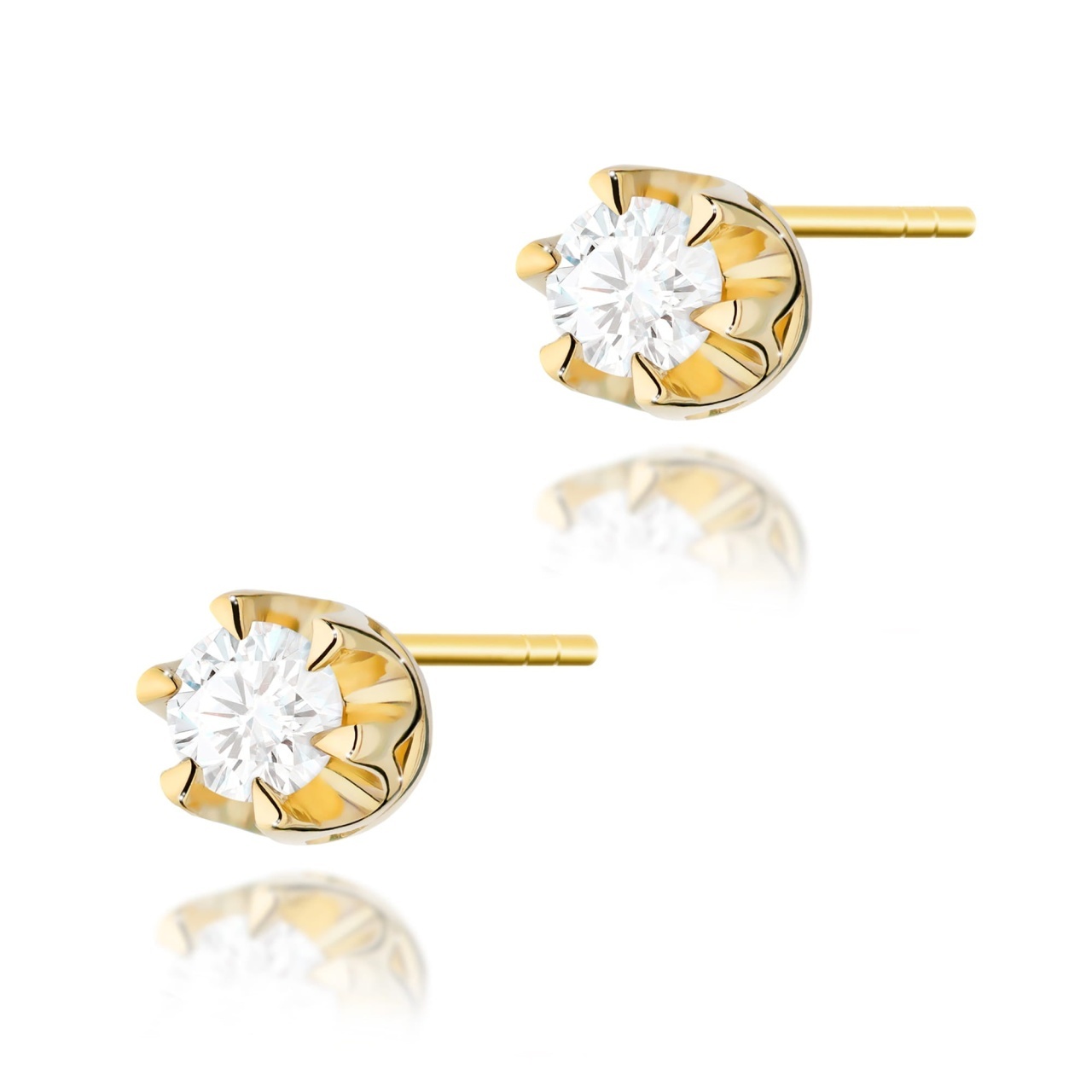 Cercei Aur 14K cu Diamant Natural 0.08 ct (Varianta: Galben)