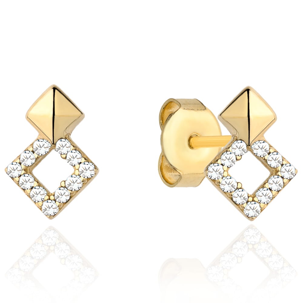Cercei Aur 14k cu Model Romb si Zirconii Albe (Greutate: 0.93)