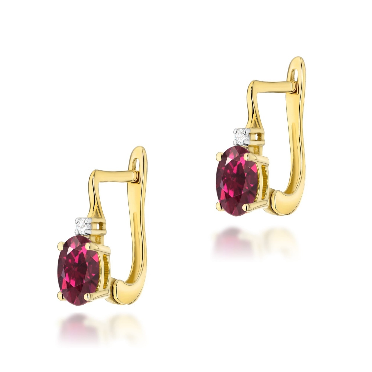Cercei Aur 14K cu Rhodolite 0.50 ct si Diamante Naturale 0.03 ct (Varianta: Galben)