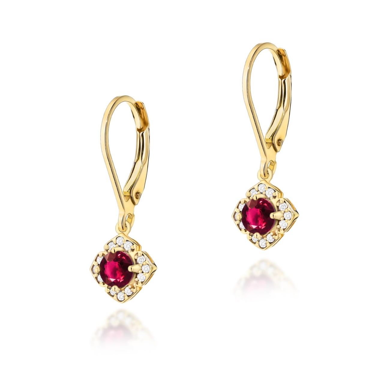 Cercei Aur 14K cu Rubin 0.30 ct si Diamante Naturale 0.06 ct (Varianta: Galben)