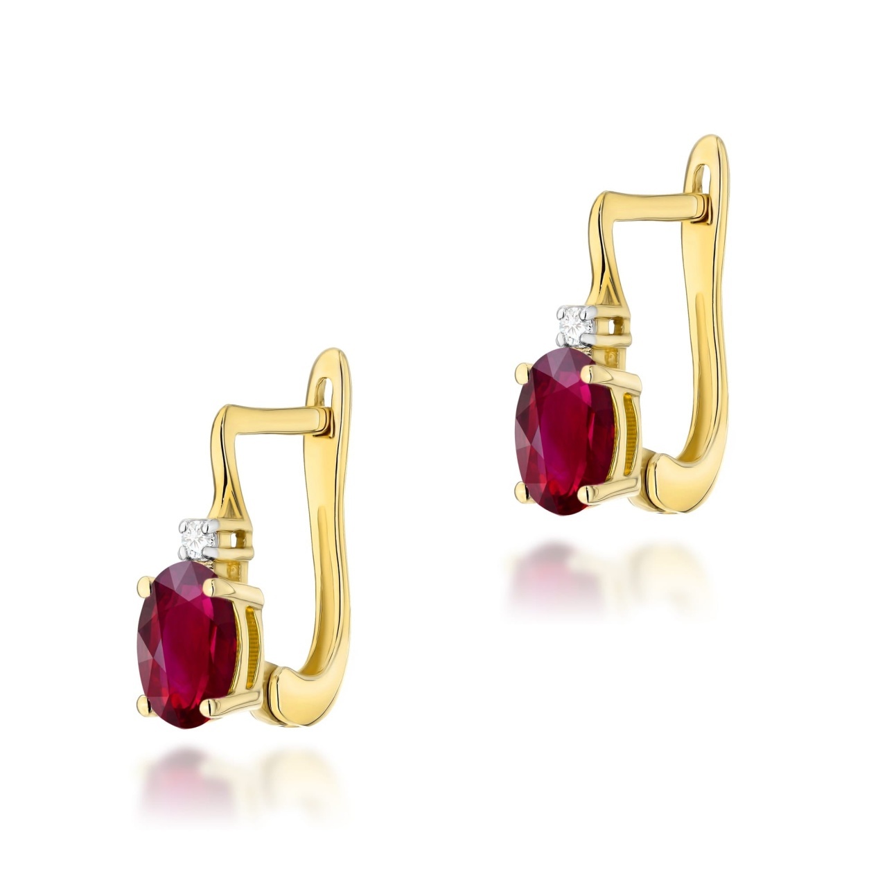 Cercei Aur 14K cu Rubin 0.60 ct si Diamante Naturale 0.03 ct (Varianta: Galben)