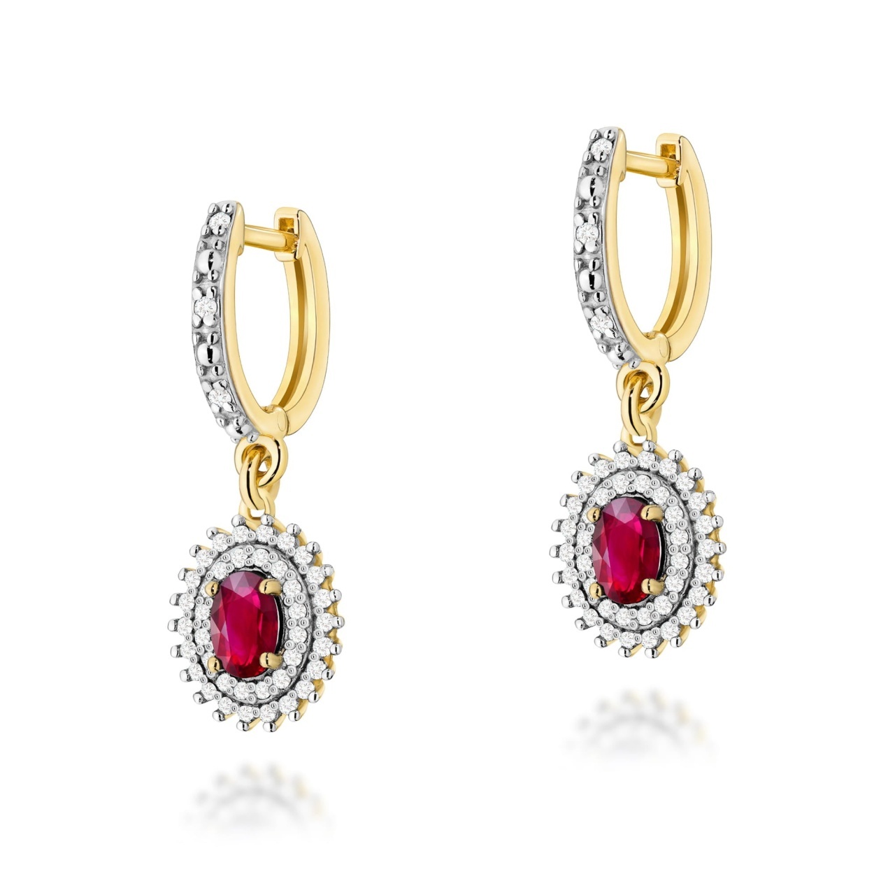 Cercei Aur 14K cu Rubin 0.60 ct si Diamante Naturale 0.44 ct (Varianta: Galben)