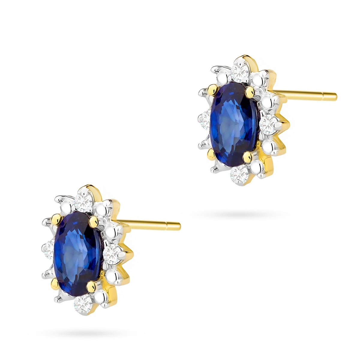 Cercei Aur 14K cu Safir 0.30 ct si Diamante Naturale 0.04 ct (Varianta: Galben)