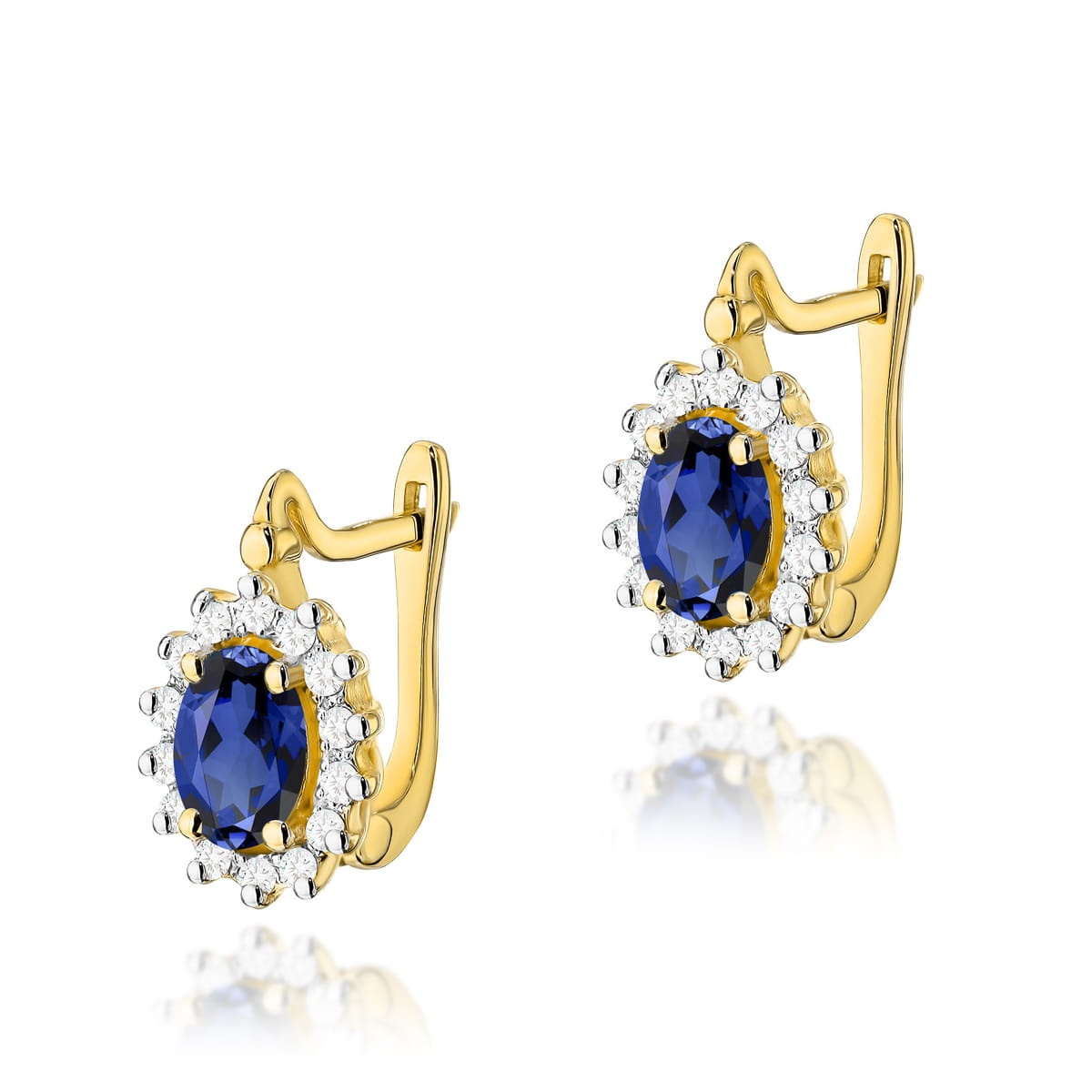 Cercei Aur 14K cu Safir 0.70 ct si Diamante Naturale 0.24 ct (Varianta: Galben)