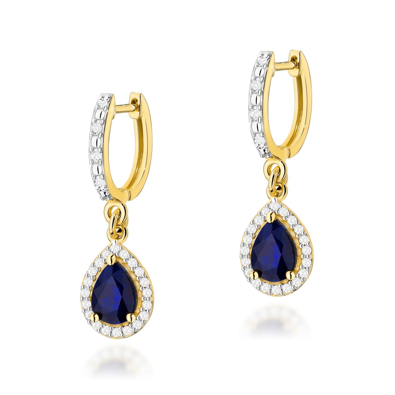 Cercei Aur 14K cu Safir 1.20 ct si Diamante Naturale 0.26 ct (Varianta: Galben)