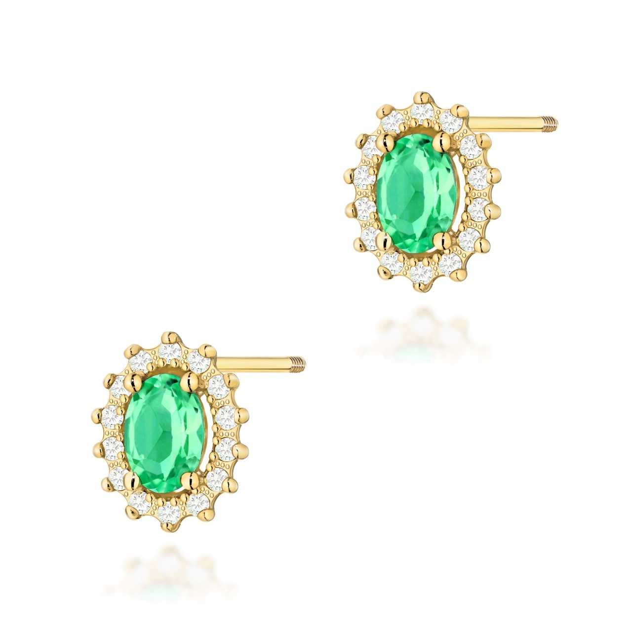 Cercei Aur 14K cu Smarald 0.40 ct si Diamante Naturale 0.24 ct Filet cu Protectie (Varianta: Roz)
