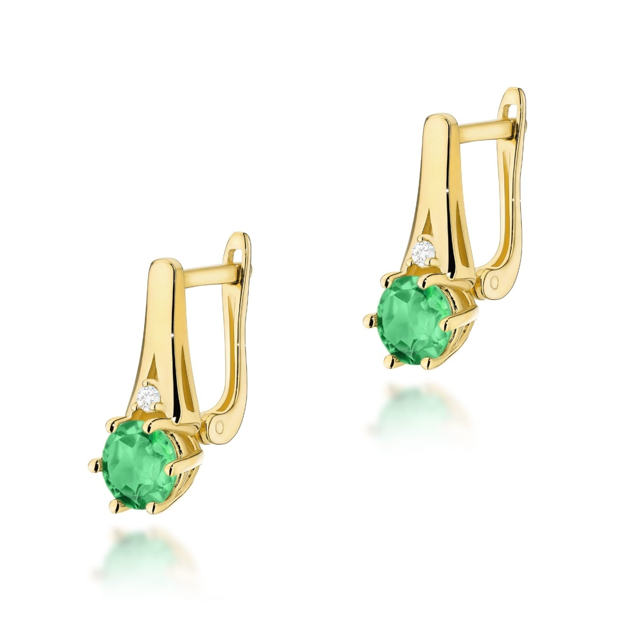 Cercei Aur 14K cu Smarald 0.50 ct si Diamante Naturale 0.03 ct (Varianta: Galben)