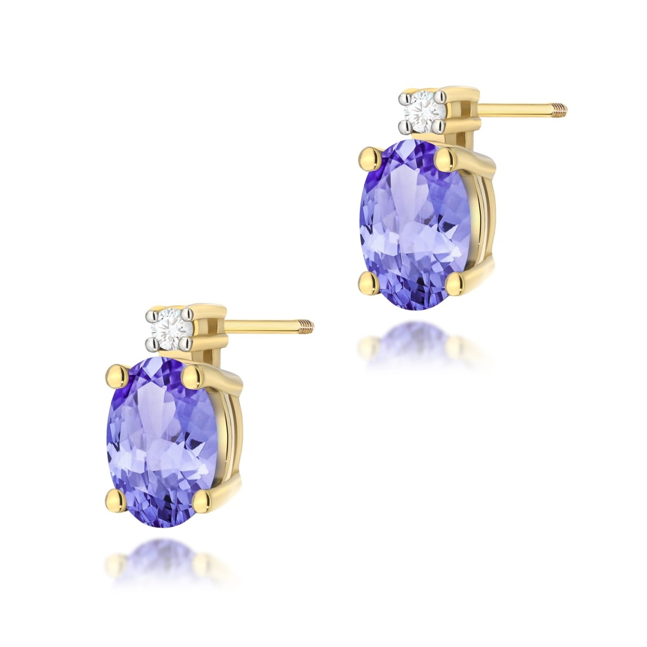 Cercei Aur 14K cu Tanzanit 0.70 ct si Diamante Naturale 0.03 ct Filet cu Protectie (Varianta: Galben)