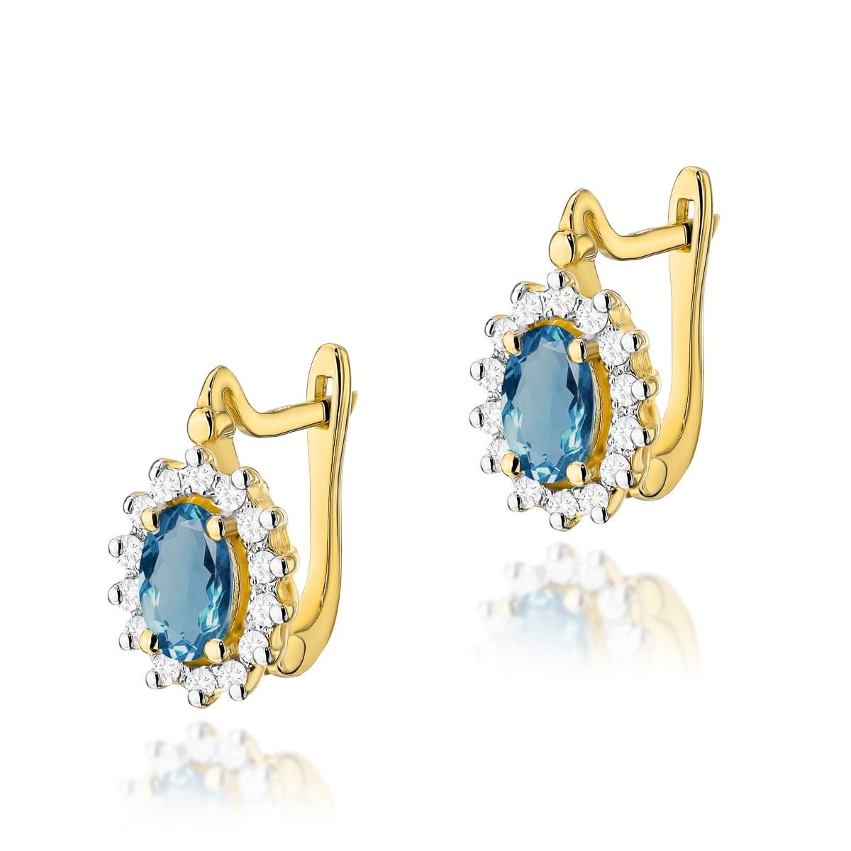 Cercei Aur 14K cu Topaz London Blue 0.50 ct si Diamante Naturale 0.24 ct (Varianta: Galben)