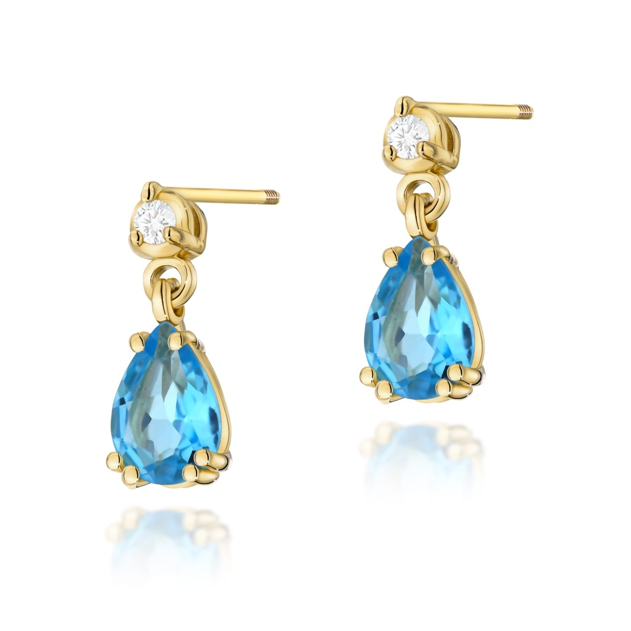 Cercei Aur 14K cu Topaz Swiss 0.90 ct si Diamante Naturale 0.04 ct Filet cu Protectie (Varianta: Galben)