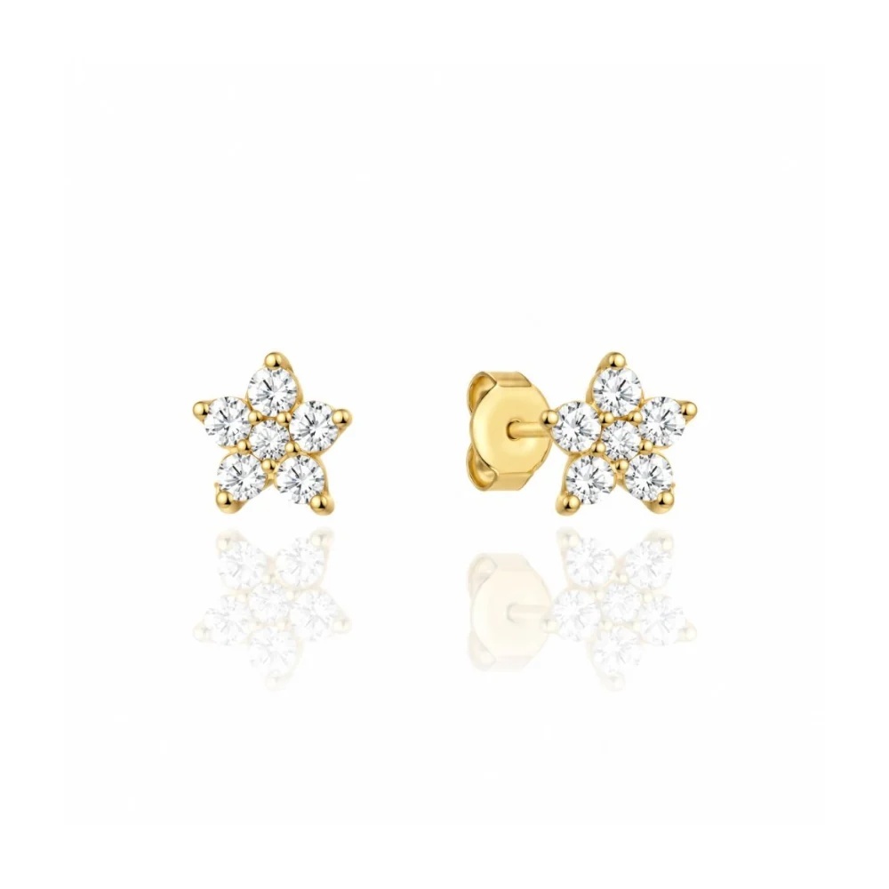 Cercei Aur 14K Floricele Delicate cu Zirconii Albe (Greutate: 0.69)
