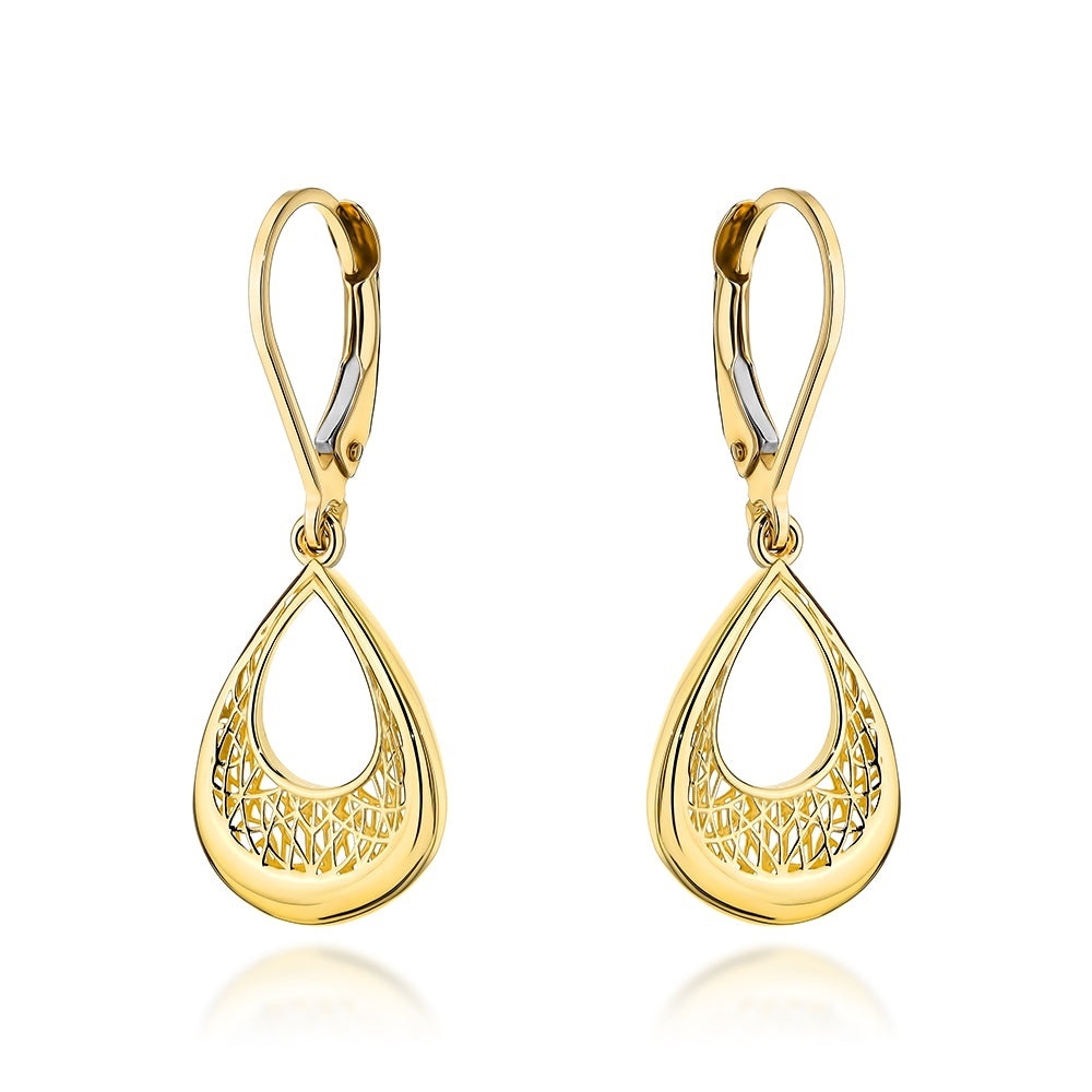 Cercei Aur 14K Lacrimă cu Design Ajourat - Eleganță Rafinată (Greutate: 2.55)