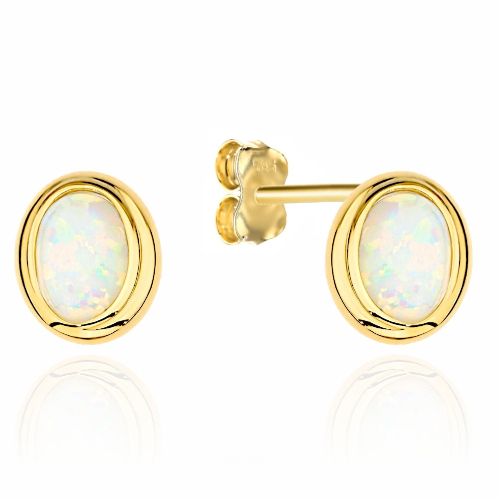 Cercei Aur 14K Opal Oval, Montură Simplă (Greutate: 1.62)