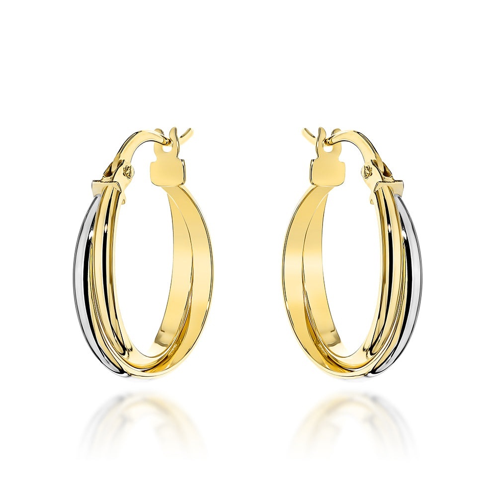 Cercei Aur 14K Rotunzi, Două Culori de Aur, Prindere Engleză (Greutate: 1.74)