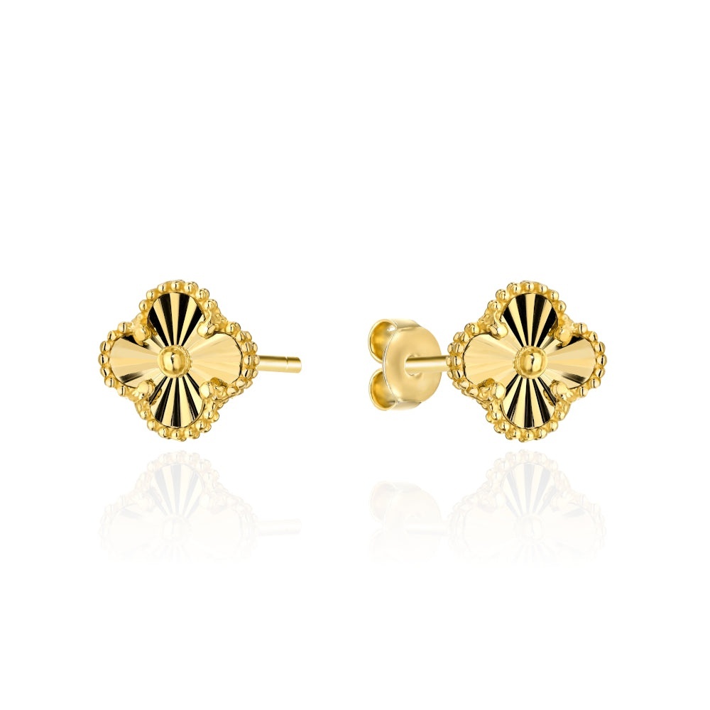 Cercei Aur 14K Trifoi Diamantat 6mm - Eleganță Clasic (Greutate: 1.50)
