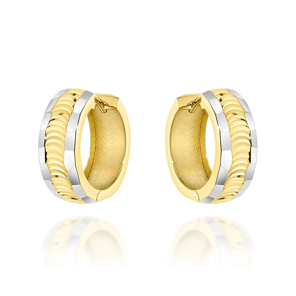 Cercei Creole Aur 14K Decorați prin Tăiere cu Diamantul și Caneluri în Două Culori (Greutate: 1.86)