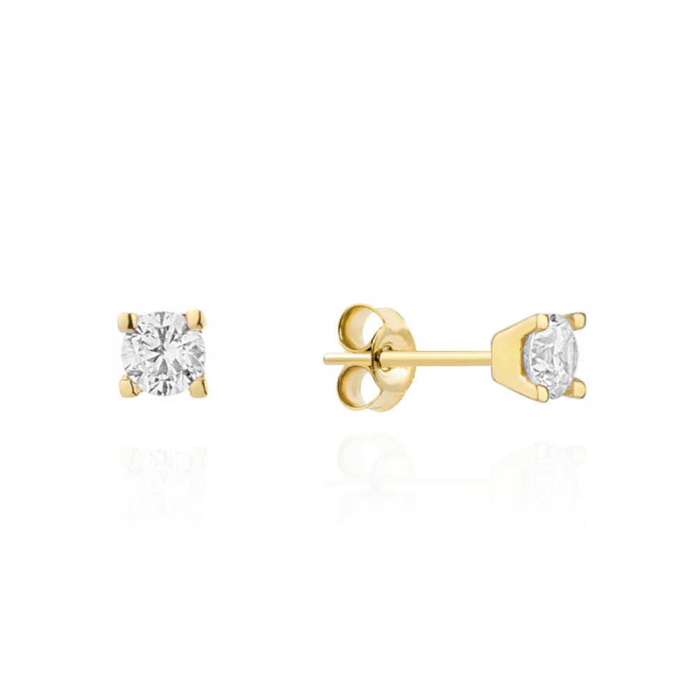 Cercei de aur cu zircon alb central (Greutate: 0.60)