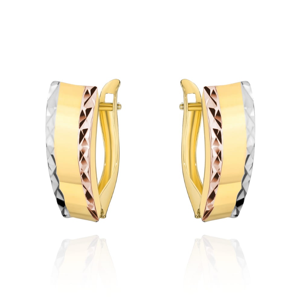 Cercei Eleganti Din Aur 14K În Trei Culori Cu Șlefuire Tip Diamant (Greutate: 1.29)